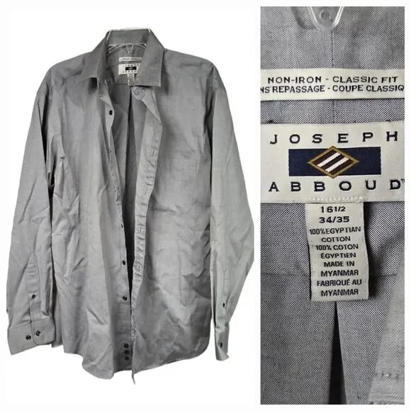 Joseph Abboud Egyptian Cotton Non-Iron Dress Shirt Gray Classic Fit 16.5 34/35 - Picture 2 of 11
